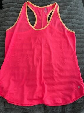 Racerback Athletic Tank Top in Hot Pink with Peach Trim
